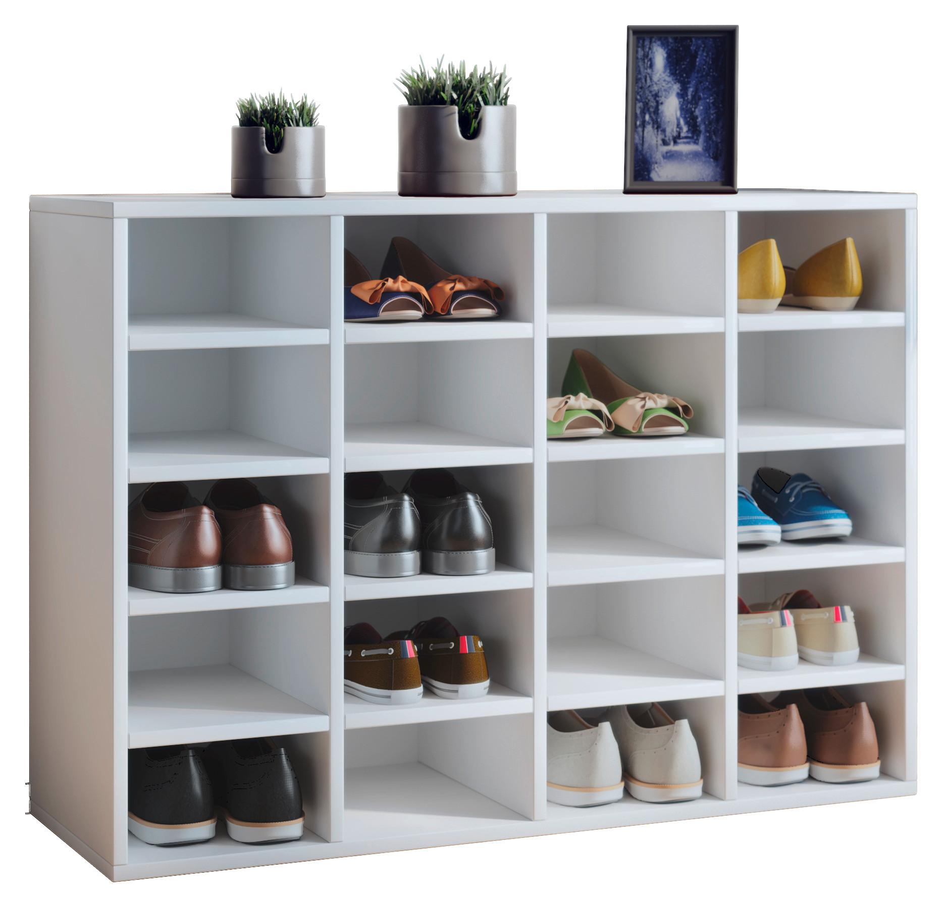 Schuhschrank Hinsol Weiß Dekor 16 Fächer B: 92 cm - Weiß, KONVENTIONELL, Holzwerkstoff (92/67/33cm) - MID.YOU