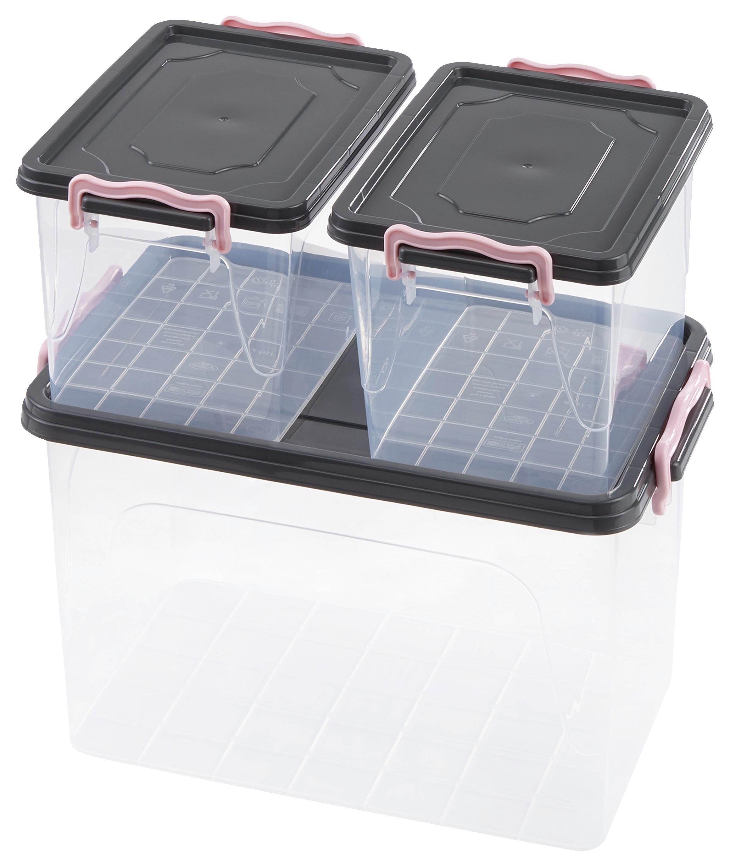 Aufbewahrungsbox Lia mit Deckel 3er-Set Stapelbar - Transparent/Rosa, Kunststoff - Homezone