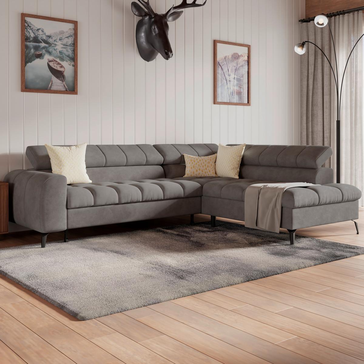 Ecksofa Volf rechts new dunkelgrau, S: 261x203 cm - Dunkelgrau/Schwarz, Trend, Kunststoff/Textil (261/203cm)