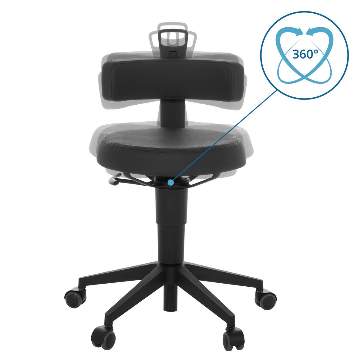 Bürohocker Top Work Flex Pu - Schwarz, Basics, Leder/Kunststoff (40/74-86/46cm) - MID.YOU