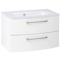 Waschbecken mit Unterschrank Stockholm B: 80cm, Weiß Dekor - Weiß, KONVENTIONELL, Glas/Holzwerkstoff (80cm) - Held