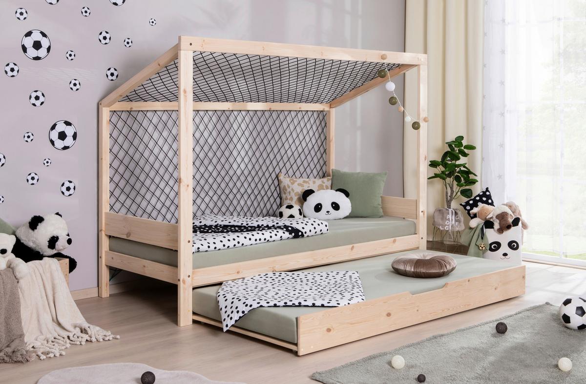 Bodenbett Mit Bettkasten 90x200 Cm Naturfarben - Naturfarben, MODERN, Holz/Textil (90/200cm) - MID.YOU