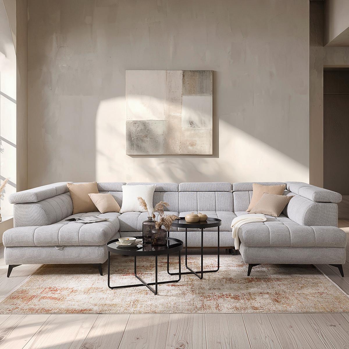 Sedací souprava LOOK, levá, stříbrná - barvy stříbra/černá, Moderní, kov/dřevo (195/82-100/343cm) - Mömax