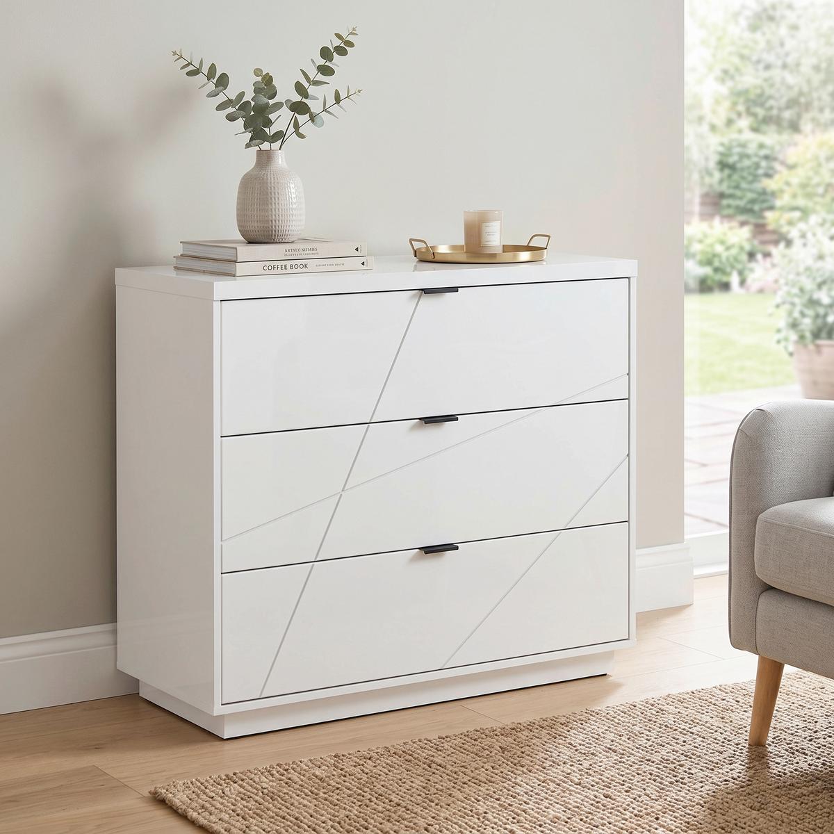 Kommode 106 cm Forn Chest Of Drawers, Weiß Hochglanz online kaufen ➤ Möbelix