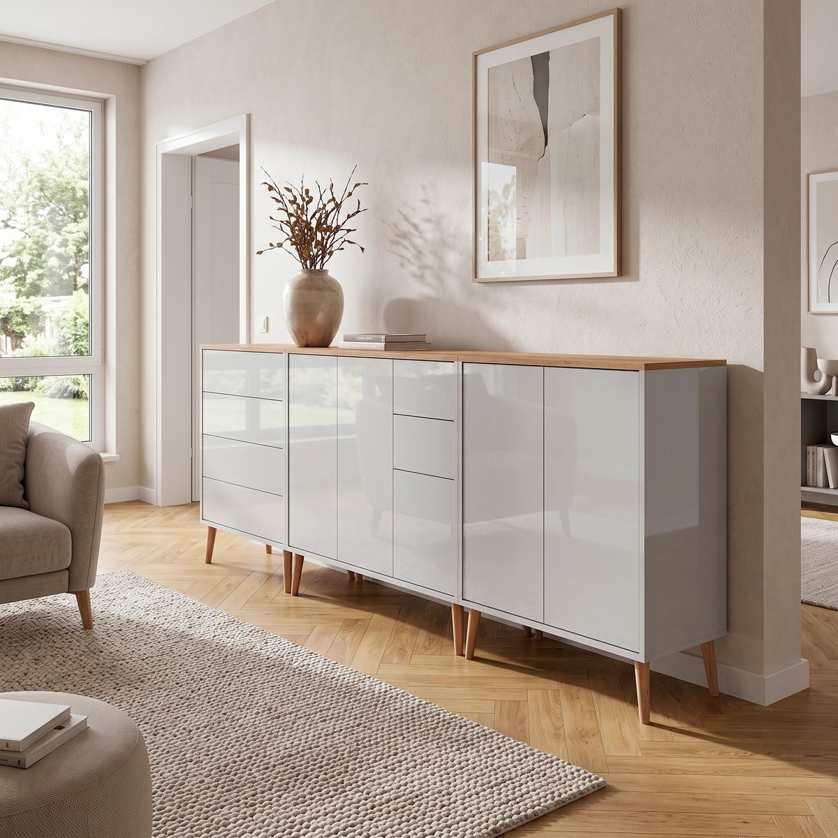 SIDEBOARD MAILAND SET 7 + HF - Weiß Hochglanz/Weiß, MODERN, Holzwerkstoff (263,5/86/33cm) - MID.YOU