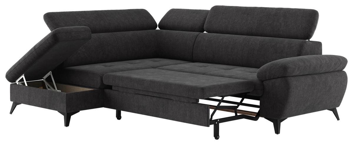 Ecksofa mit Bettkasten Hudson 100x256 cm Dunkelgrau - Schlammfarben/Dunkelgrau, Textil (207/265cm) - MID.YOU