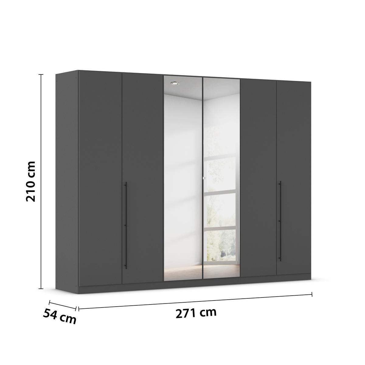 Kleiderschrank Safari mit Spiegel B: 271 cm - Grau, KONVENTIONELL, Holzwerkstoff (271/210/54cm)
