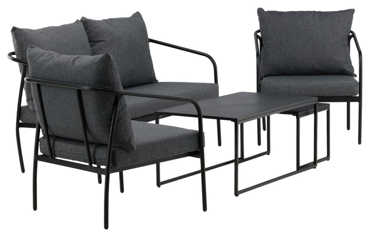 Loungegarnitur Sopot - Dunkelgrau/Schwarz, KONVENTIONELL, Textil/Metall - Gardenson