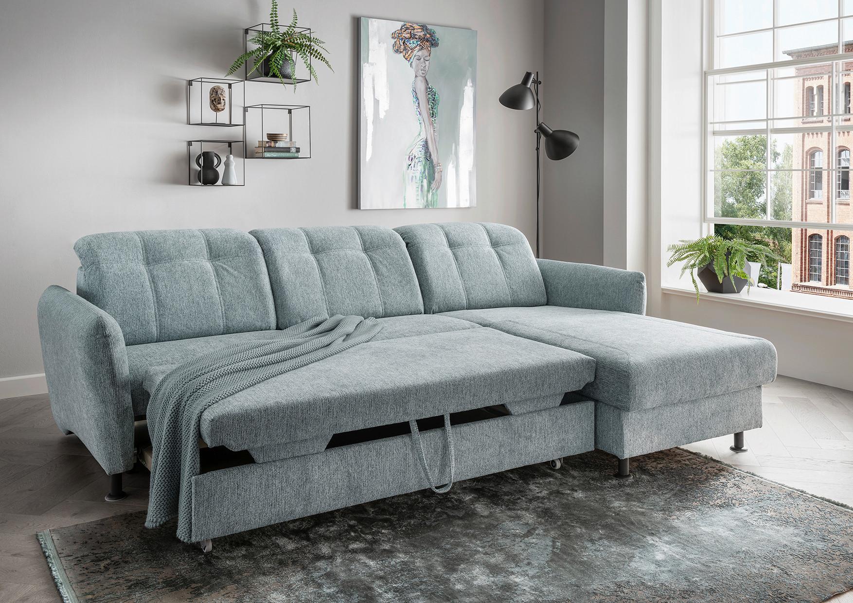 Ecksofa Minori Chenille Mintgrün, S: 267x184 cm - Schwarz/Mintgrün, MODERN, Textil (267/184cm) - Livetastic