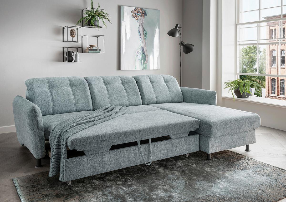 Ecksofa Minori Chenille Mintgrün, S: 267x184 cm - Schwarz/Mintgrün, MODERN, Textil (267/184cm) - Livetastic