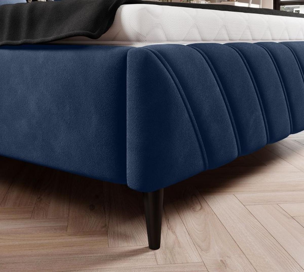 Čalúnená posteľ Melli s roštom 160x200cm - čierna/tmavomodrá, Design, drevo/textil (160/200cm)