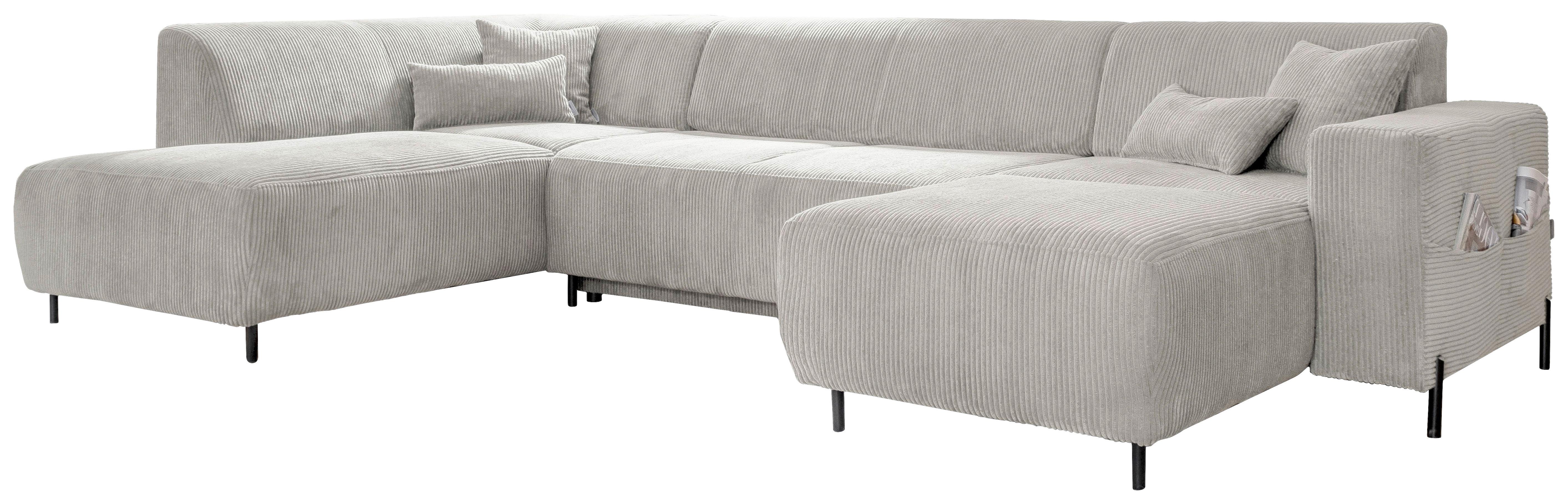 Sedacia súprava CÉLINE U, ľavá, béžový menčester - čierna/béžová, kov/textil (192/330/165cm)