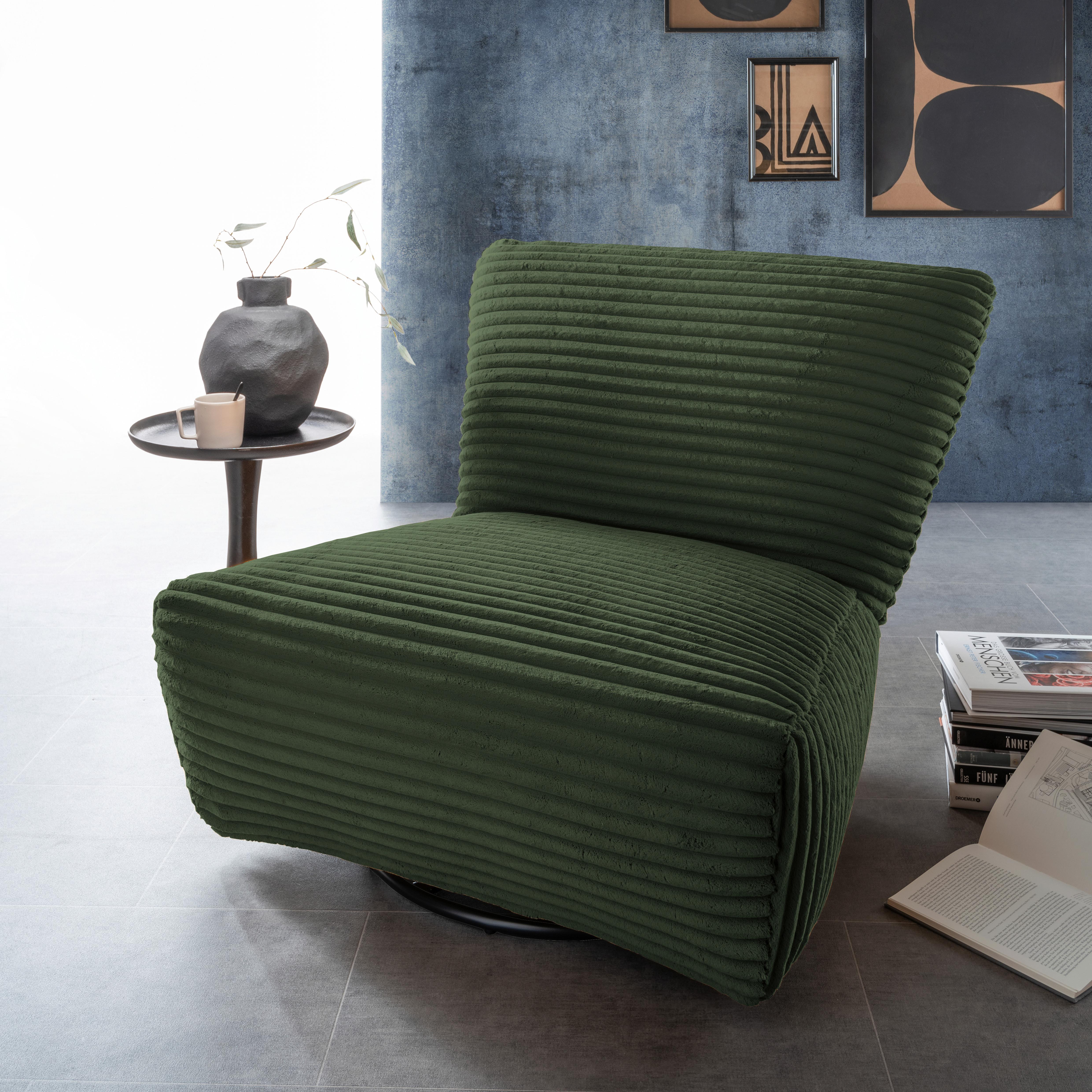 XXL-Sessel Cremallo Grün 360° drehbar, B: 95 cm - Schwarz/Grün, Trend, Textil (95/77/94cm) - Livetastic