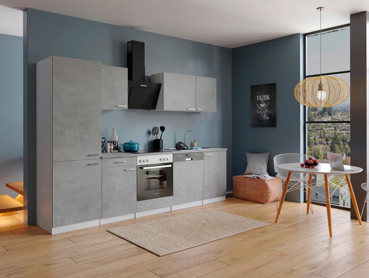 Küchenblock Malia B: 280 Cm Grau, Mit Geräte - Weiß/Grau, Basics, Holzwerkstoff (280cm) - Respekta