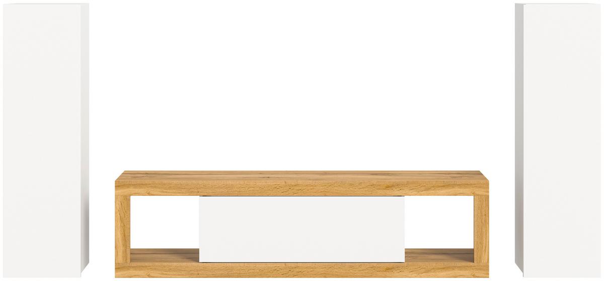 Wohnwand Tango Weiß/eiche Dekor B:240cm - Eiche Wotan/Schwarz, Design, Holzwerkstoff (240/135/30cm) - MID.YOU