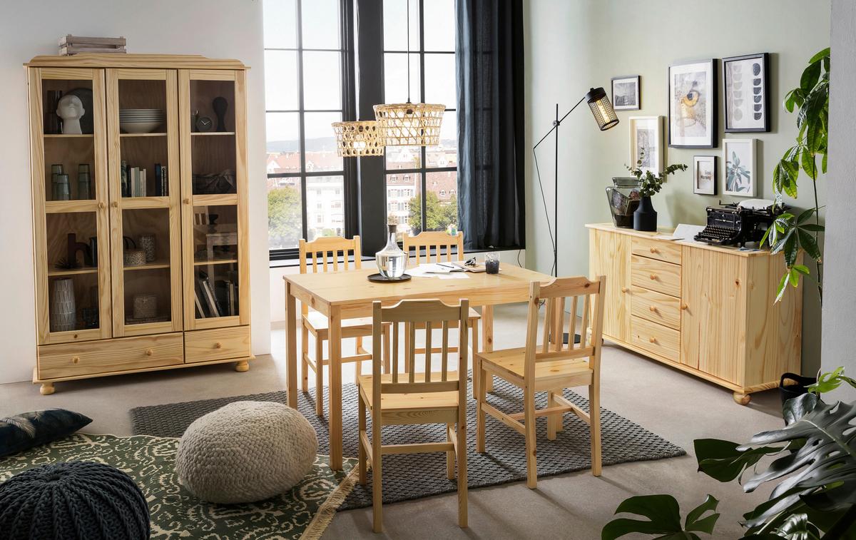 Vitrine Naturfarben B: 126cm - Klar/Naturfarben, Natur, Glas/Holz (126/189/35cm) - Livetastic