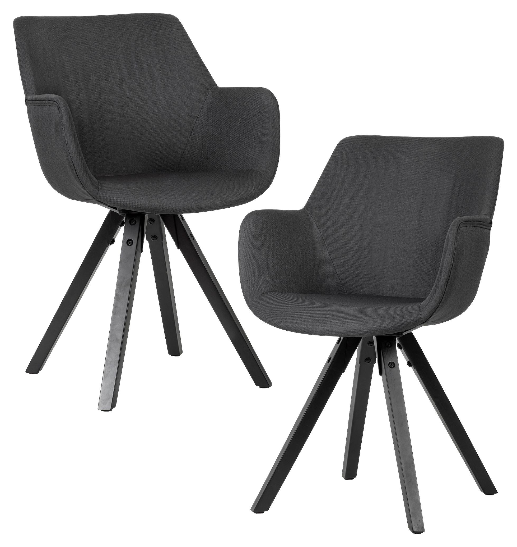 Jídelní židle s područkami černá 2ks/sada - černá, Moderní, dřevo/textil (54/85/58cm) - MID.YOU