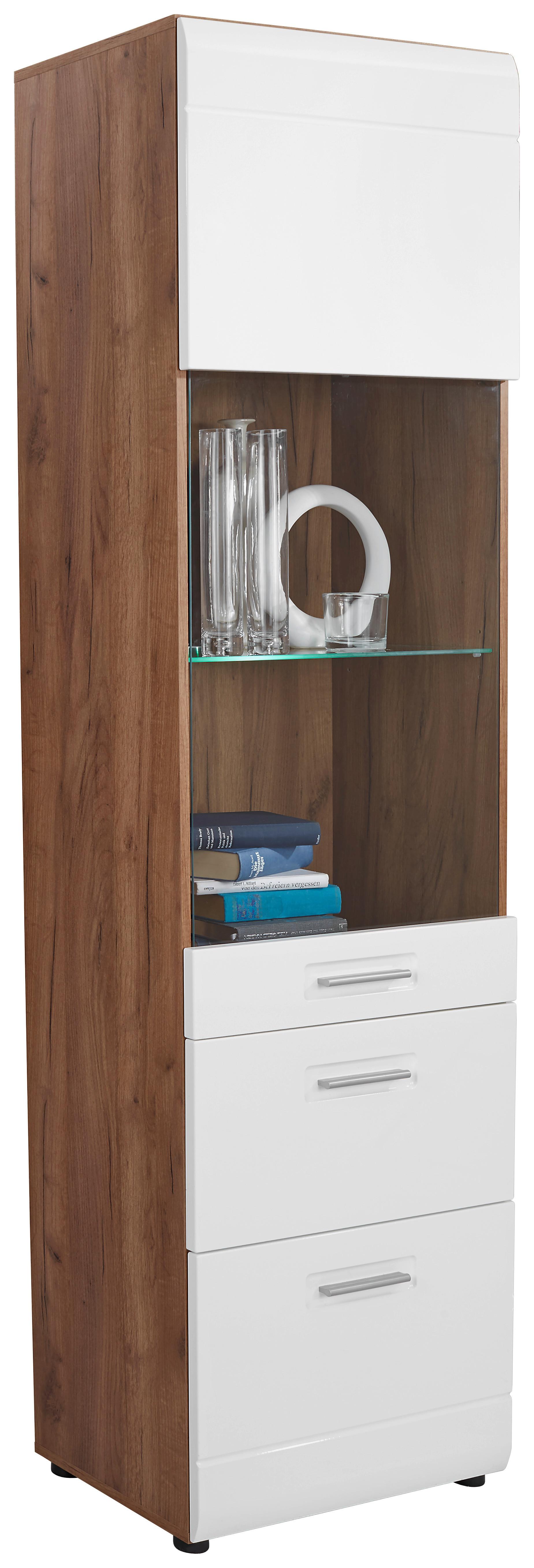 Vitrine Avensis New B: 60 cm inkl. Led Eiche Dekor/Weiß - Eichefarben/Schwarz, KONVENTIONELL, Glas/Holzwerkstoff (60/205,7/37,1cm) - Luca Bessoni