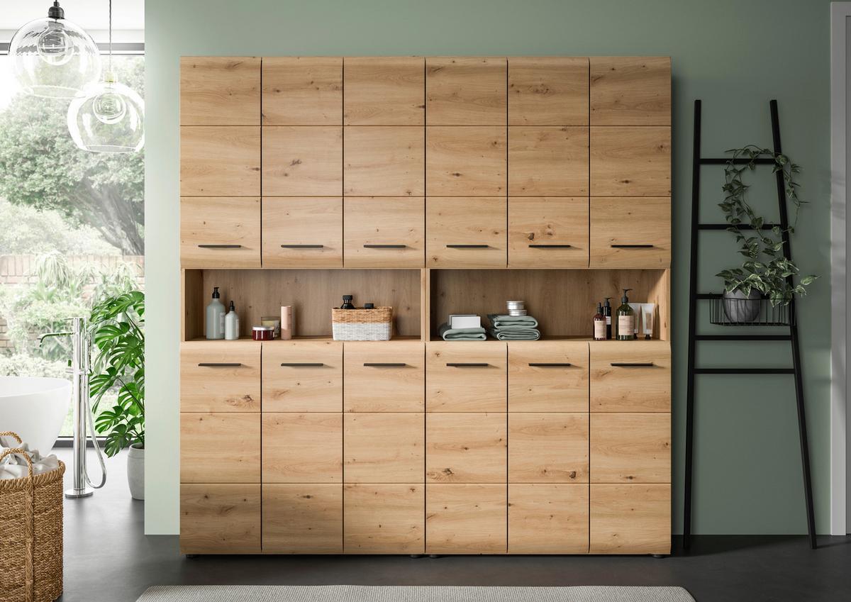 Hochschrank Ice Eiche Artisan Dekor B: 180cm - Schwarz/Eiche Artisan, Basics, Holzwerkstoff (180/185/30cm) - MID.YOU