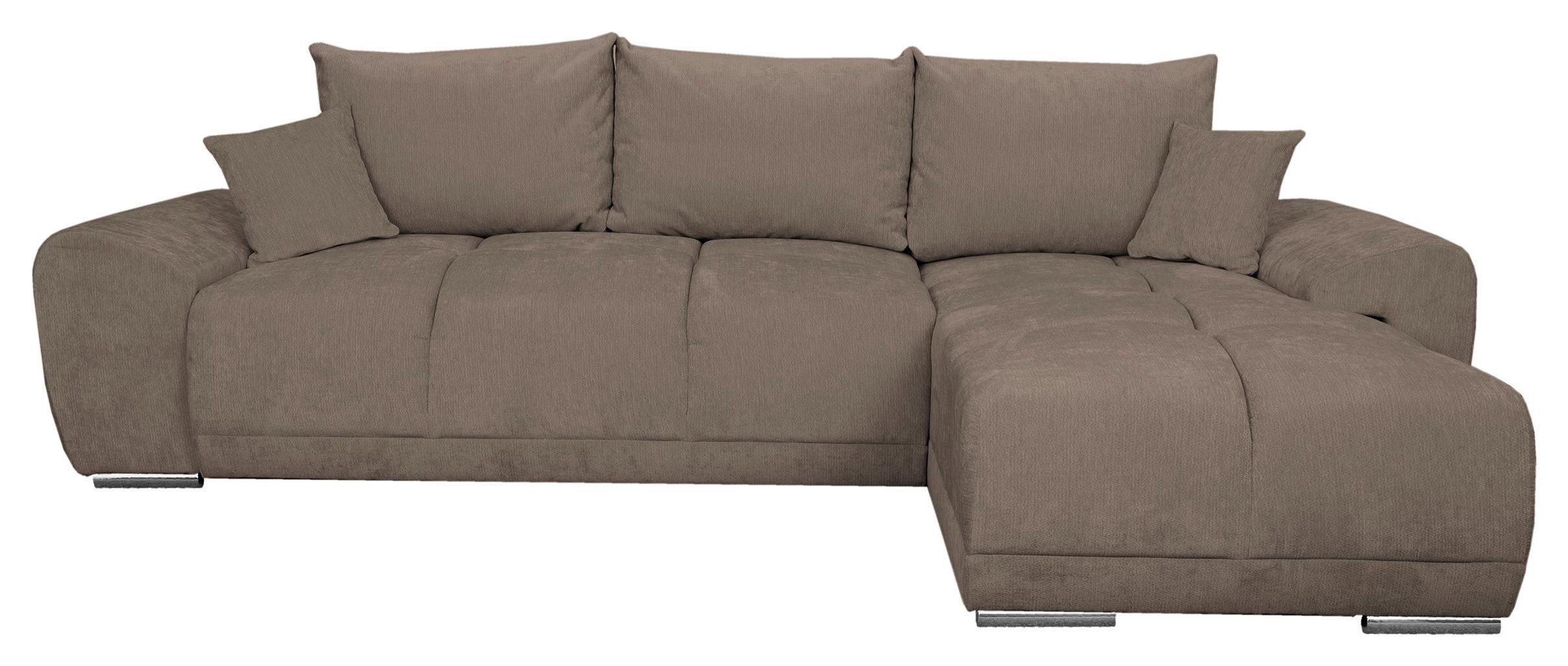 ECKSCHLAFSOFA Ramon, Taupe S: 296x182 cm - Taupe/Chromfarben, Trend, Textil (296/182cm)