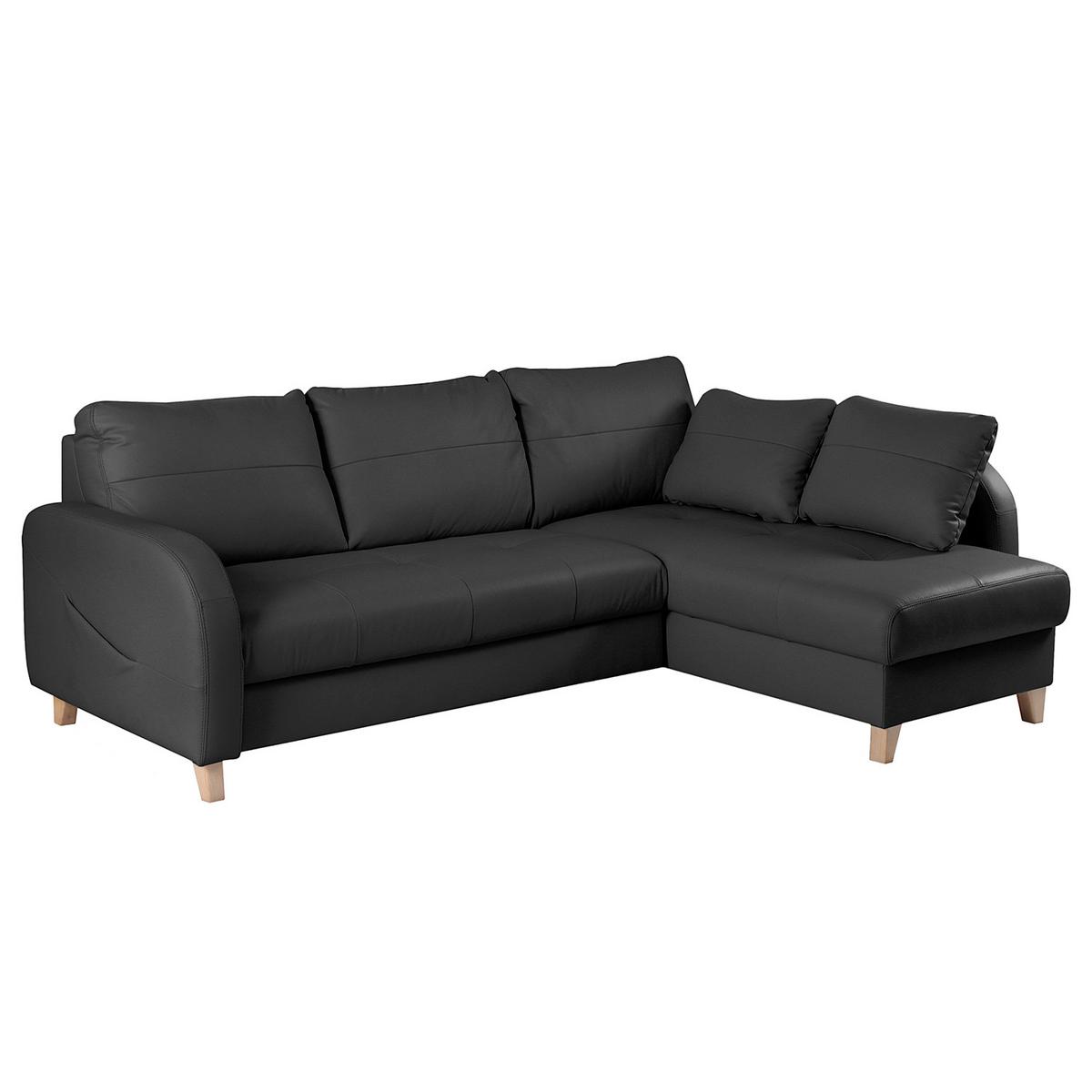 Ecksofa Compact Schwarz B: 227x168 Cm - Buchefarben/Schwarz, Design, Leder/Textil (227/168cm) - Livetastic