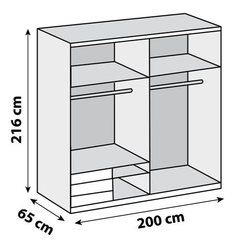 Schwebetürenschrank mit Spiegel 200cm Level 36a, Eiche Dekor - Eichefarben, MODERN, Glas/Holzwerkstoff (200/216/65cm) - MID.YOU