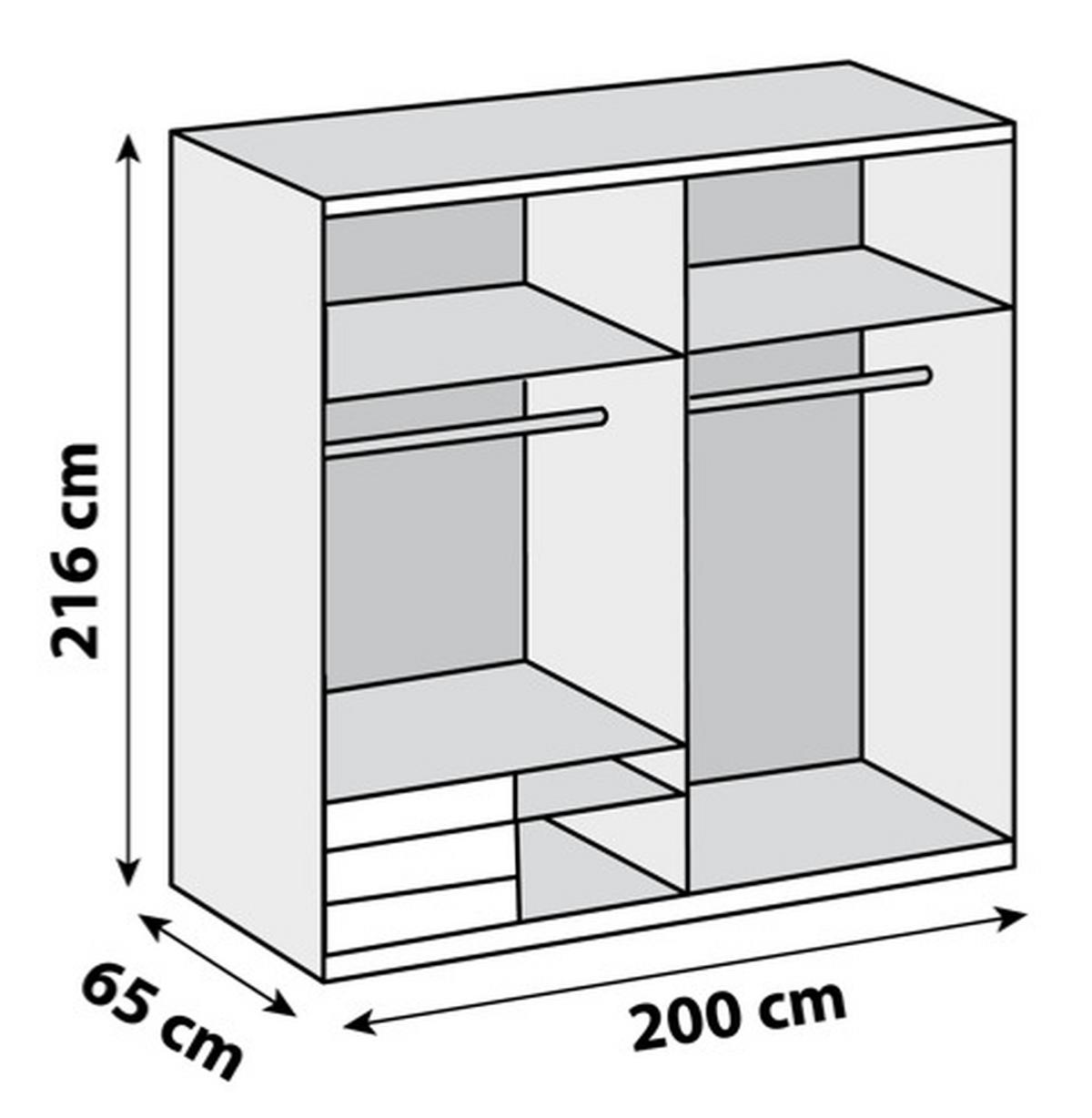Schwebetürenschrank M. Spiegel 200cm Level 36a, Eiche Dekor - Eichefarben, MODERN, Glas/Holzwerkstoff (200/216/65cm) - MID.YOU