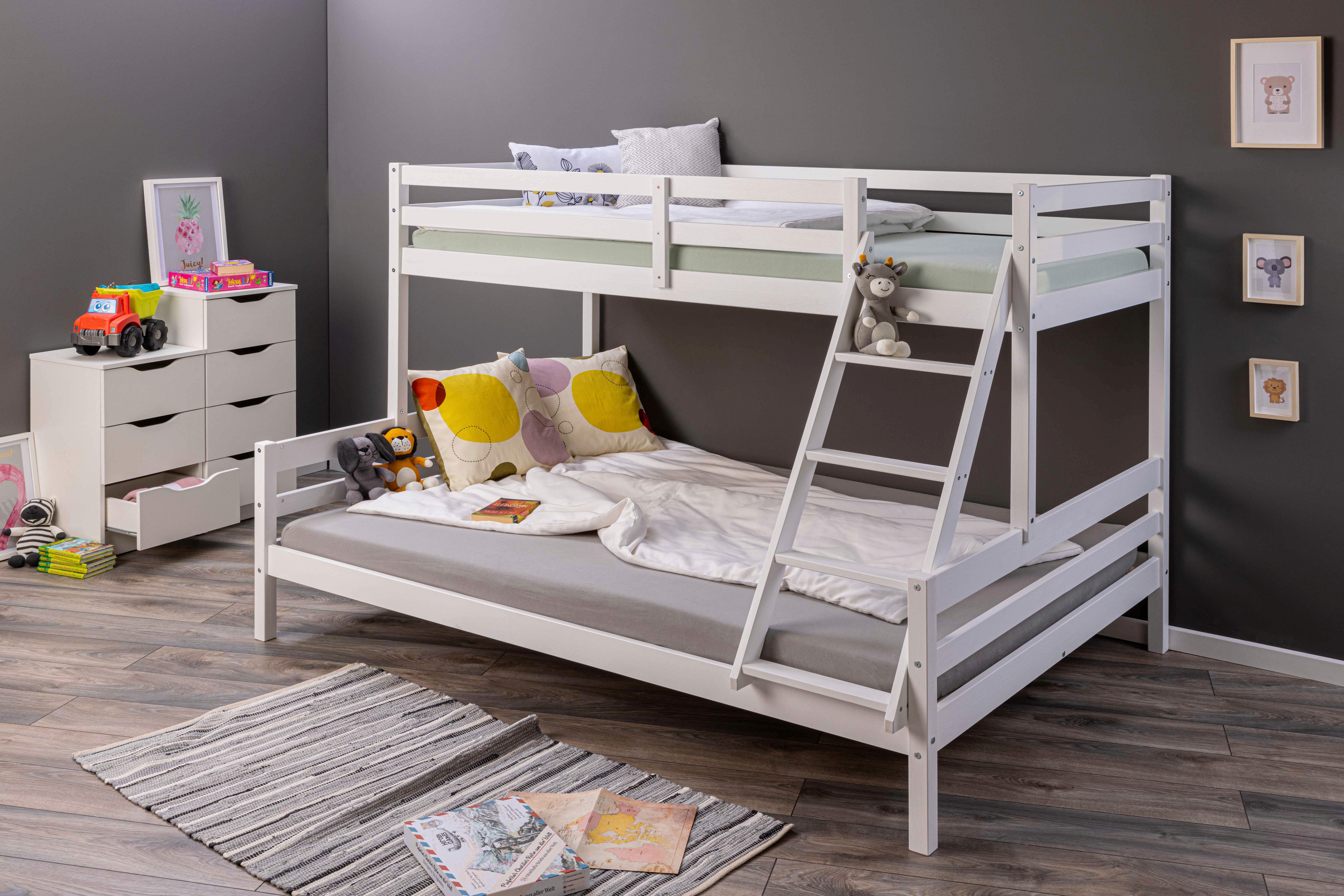 Etagenbett Sleepy Cloud Weiß 90-140x200cm - Weiß/Naturfarben, MODERN, Holz (90-140/200cm) - MID.YOU