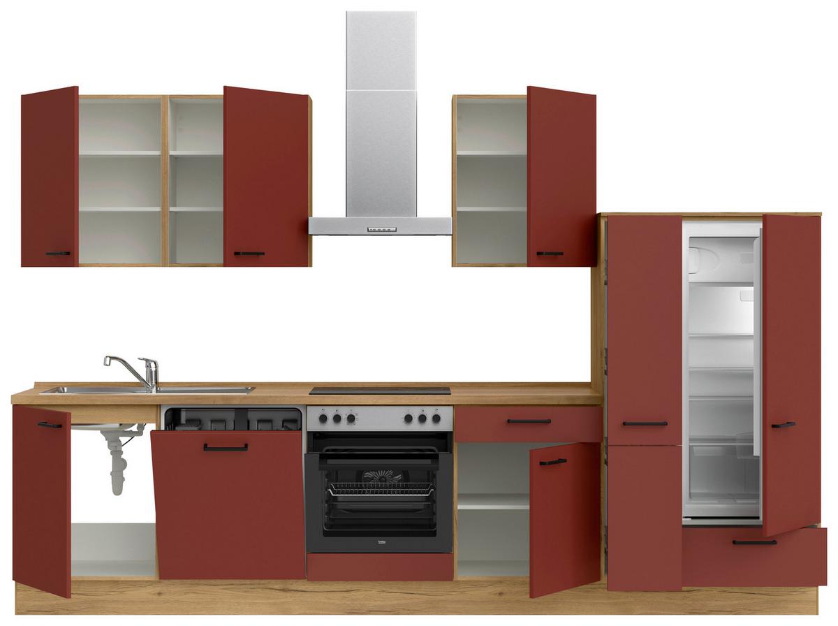 Küchenleerblock Easytouch Low-Line, L11 Rechts - Eichefarben/Rot, MODERN, Holzwerkstoff (330cm) - Nobilia