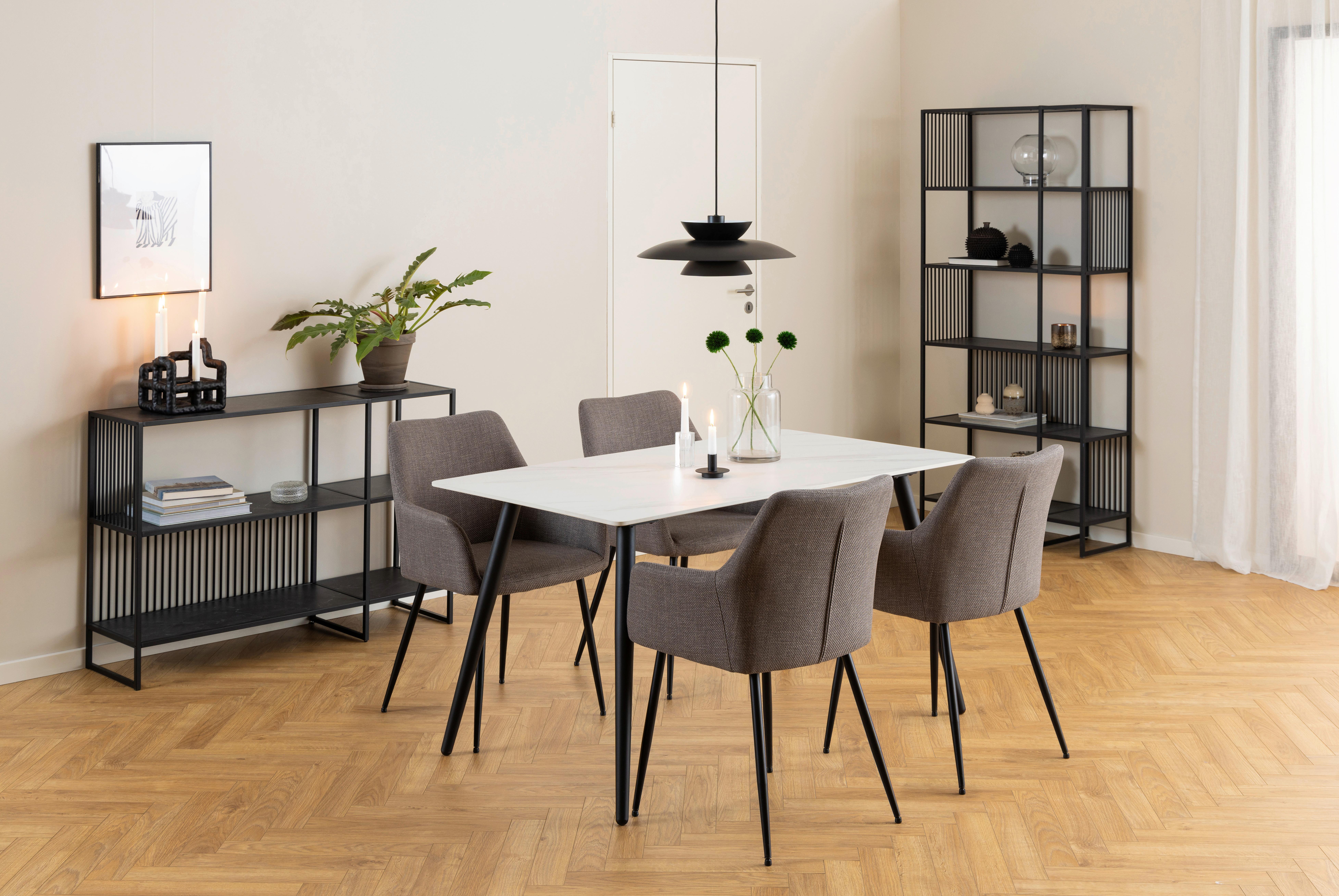 Regál STRINGTON - čierna, Design, kov/kompozitné drevo (85/185/35cm) - MID.YOU