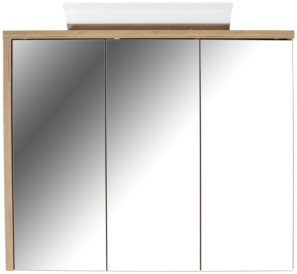 Spiegelschrank Opus Mit Led 3-Türig BxHxT: 90x71x18 - Eichefarben, MODERN, Holzwerkstoff (90/71/18cm)