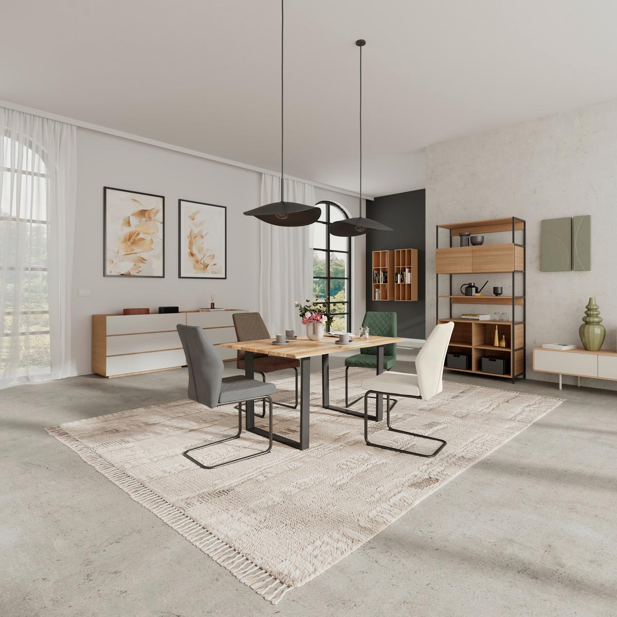 Esstisch Echtholz Mundra 140x76 cm Schwarz/Akazienfarbe - Schwarz/Akaziefarben, KONVENTIONELL, Holz/Metall (140/76/90cm)