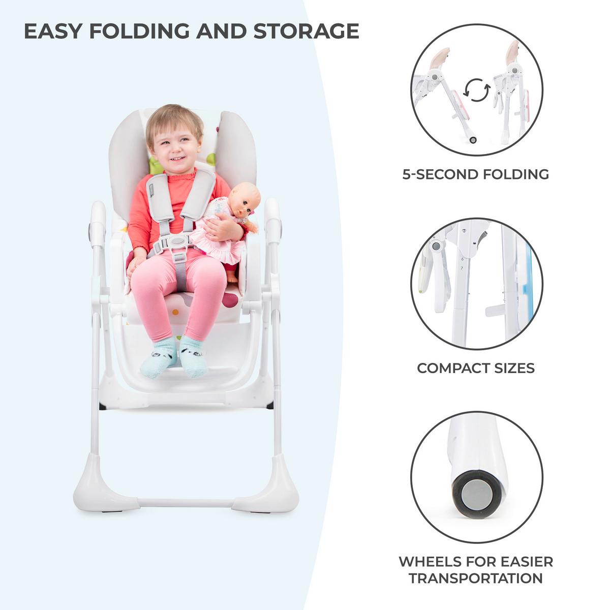 Hochstuhl Yummy Bunt, B/H/T: 55,5x105x84,5cm - Multicolor/Rosa, Basics (55.5/105/84.5cm) - Kinderkraft