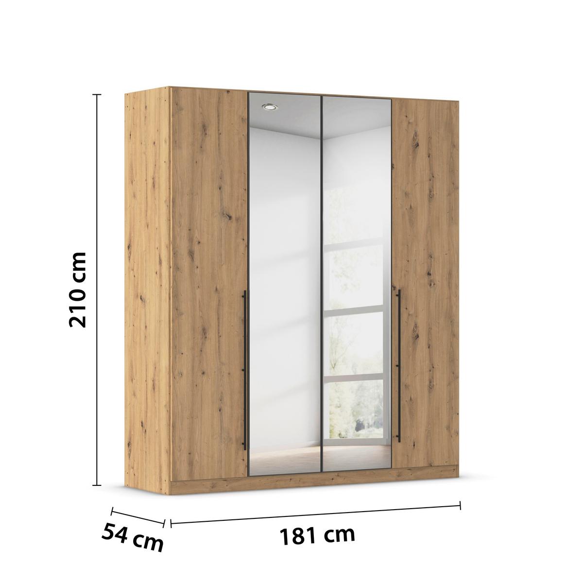 Kleiderschrank Safari mit Spiegel B: 181 cm - Eiche Artisan/Grau, KONVENTIONELL, Holzwerkstoff (181/210/54cm)