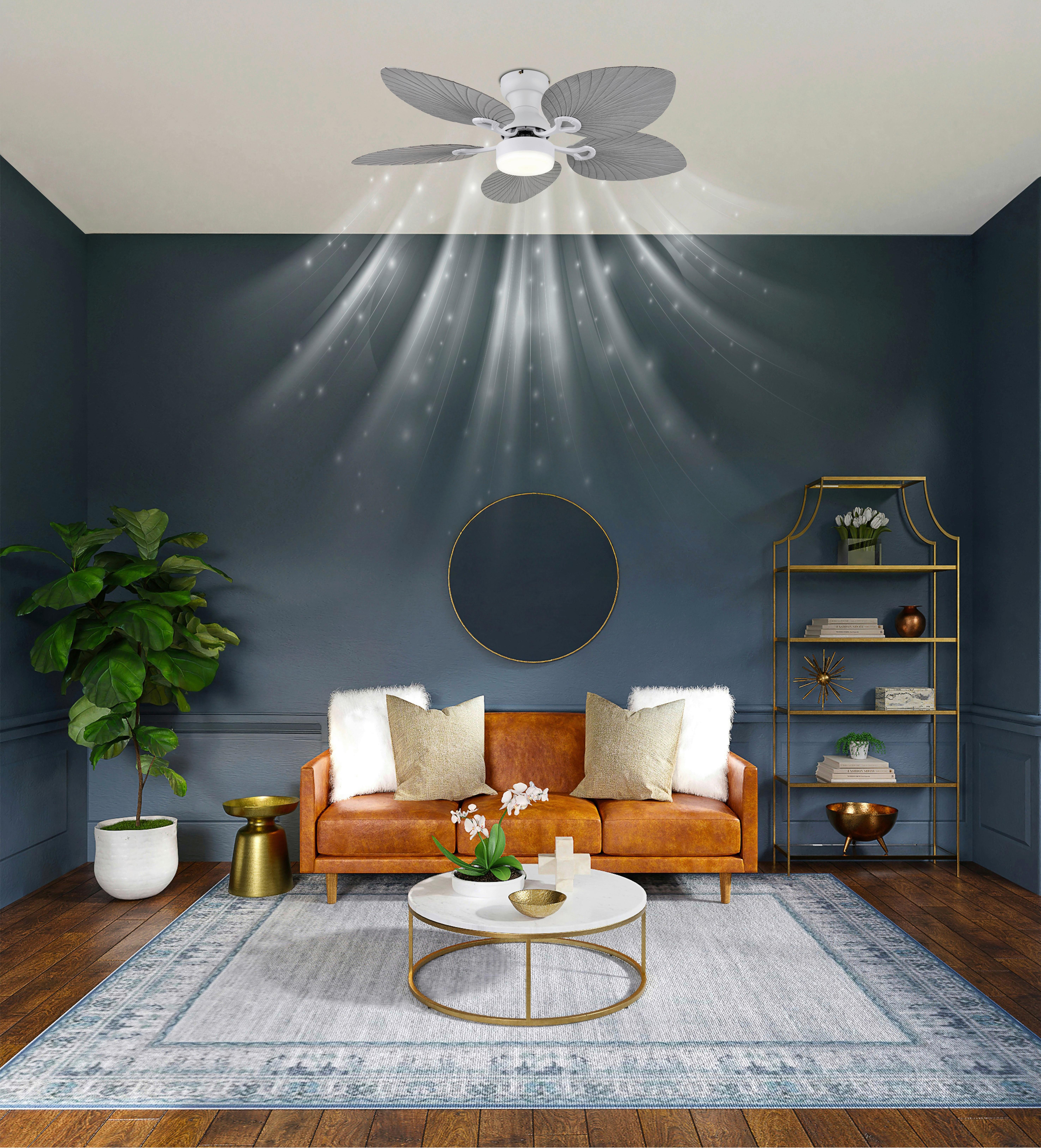 Deckenventilator Elise Opal Weiß D: 107 cm - Opal/Weiß, KONVENTIONELL, Kunststoff/Metall (107/28,5cm) - Globo