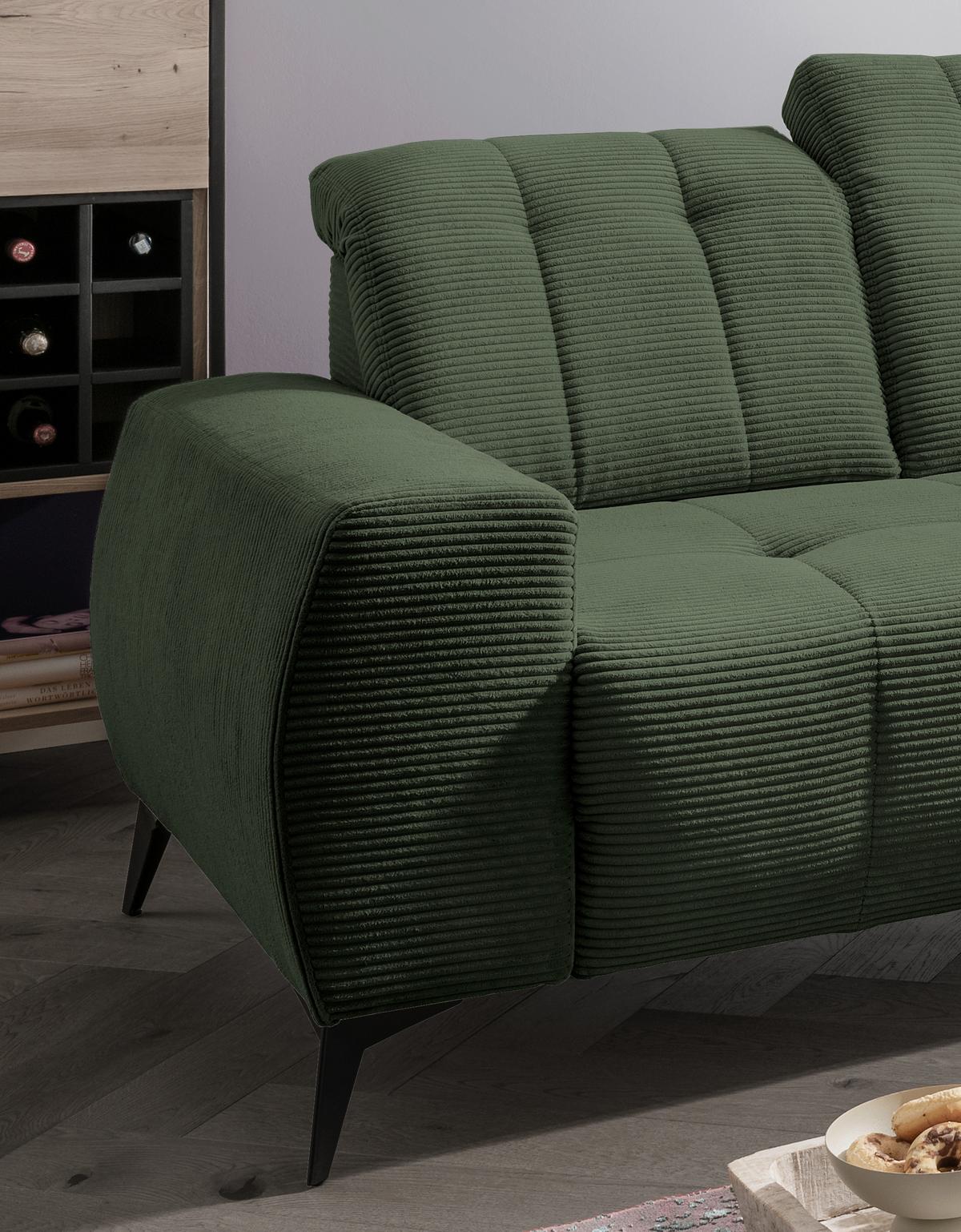 Ecksofa mit USB Anschluss Sano, Dunkelgrün,s: 261x200 cm - Dunkelgrün/Schwarz, MODERN, Textil (261/200cm) - Livetastic