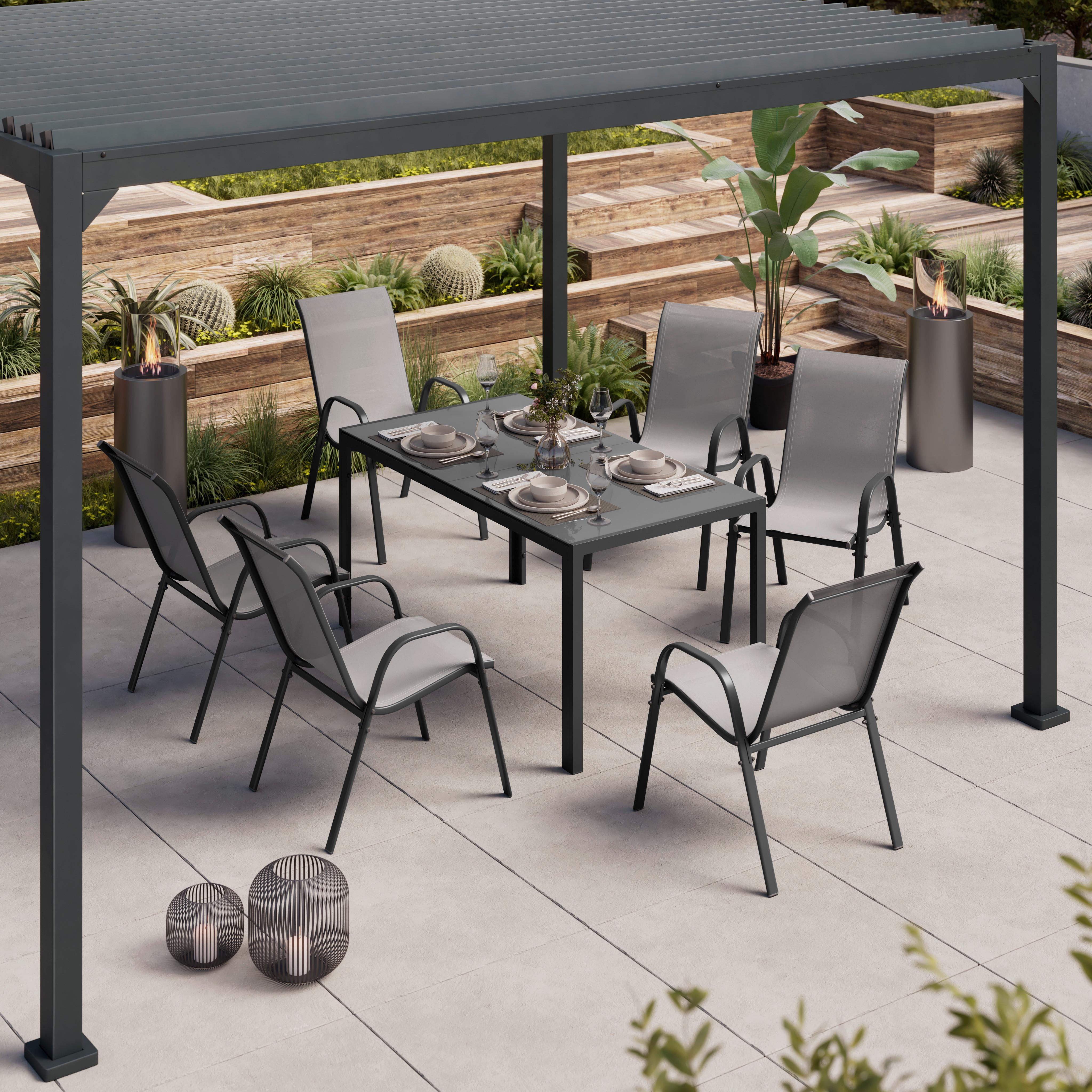 Gartenset Barcelona - Dunkelgrau, MODERN, Glas/Textil - Beldano