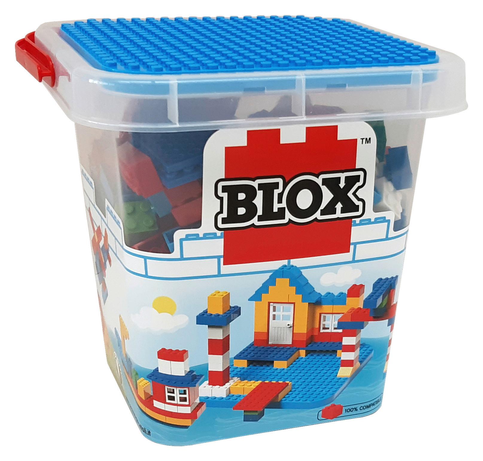 Bausteine Blox 250 Teile, Ab 3 Jahren, inkl. Eimer und Platte - Gelb/Rot, Basics, Kunststoff (18/20/20cm) - Unico Plus