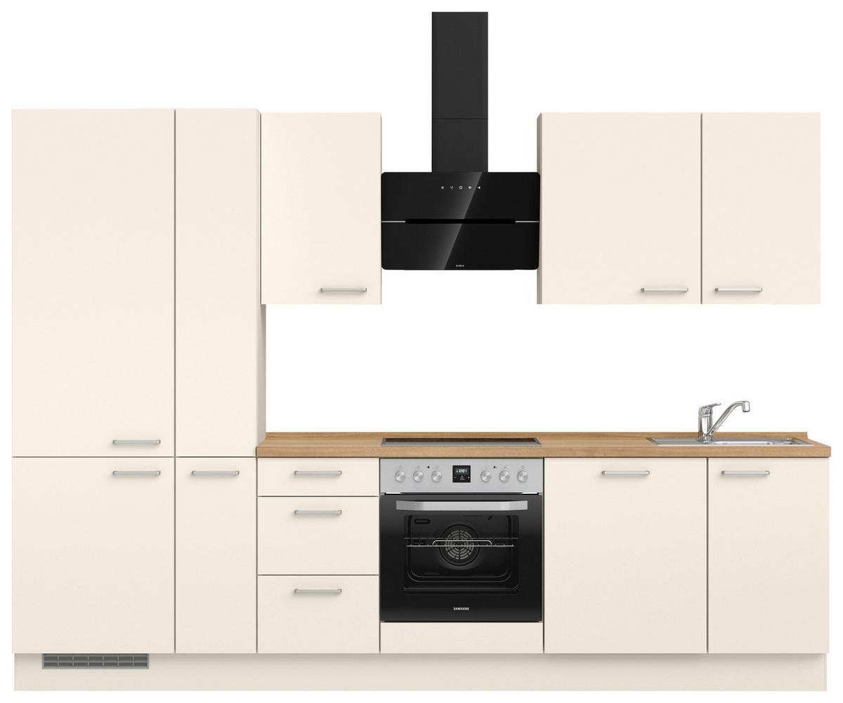 Kuchyňská linka 300 cm, magnoliová supermatná - barvy dubu/magnolie, Moderní, kov/kompozitní dřevo (300cm) - Nobilia