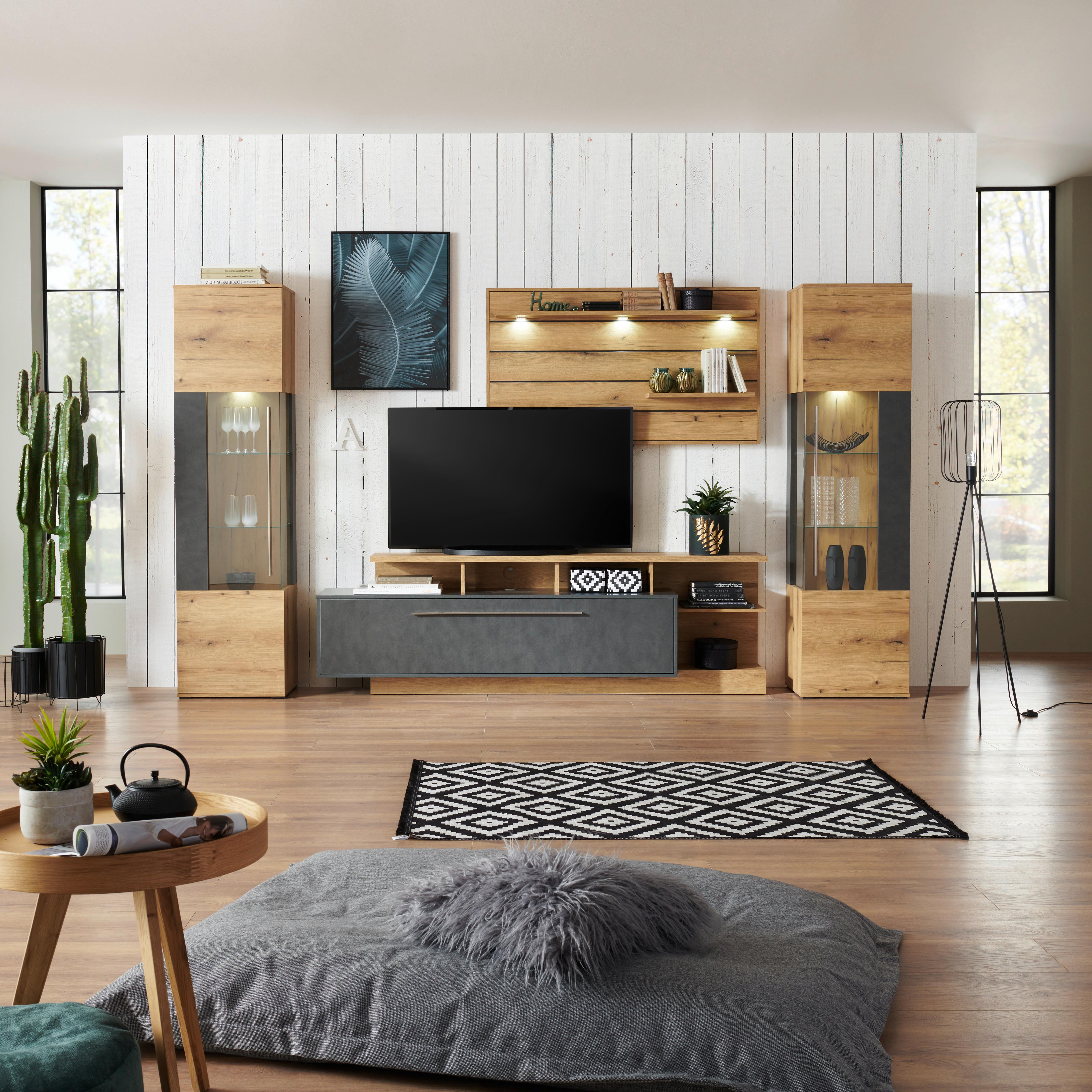 Wohnkombination 4-Tlg. Limit Eiche/Matera Dunkel Dekor - MODERN, Glas/Holzwerkstoff (326/201/40cm)