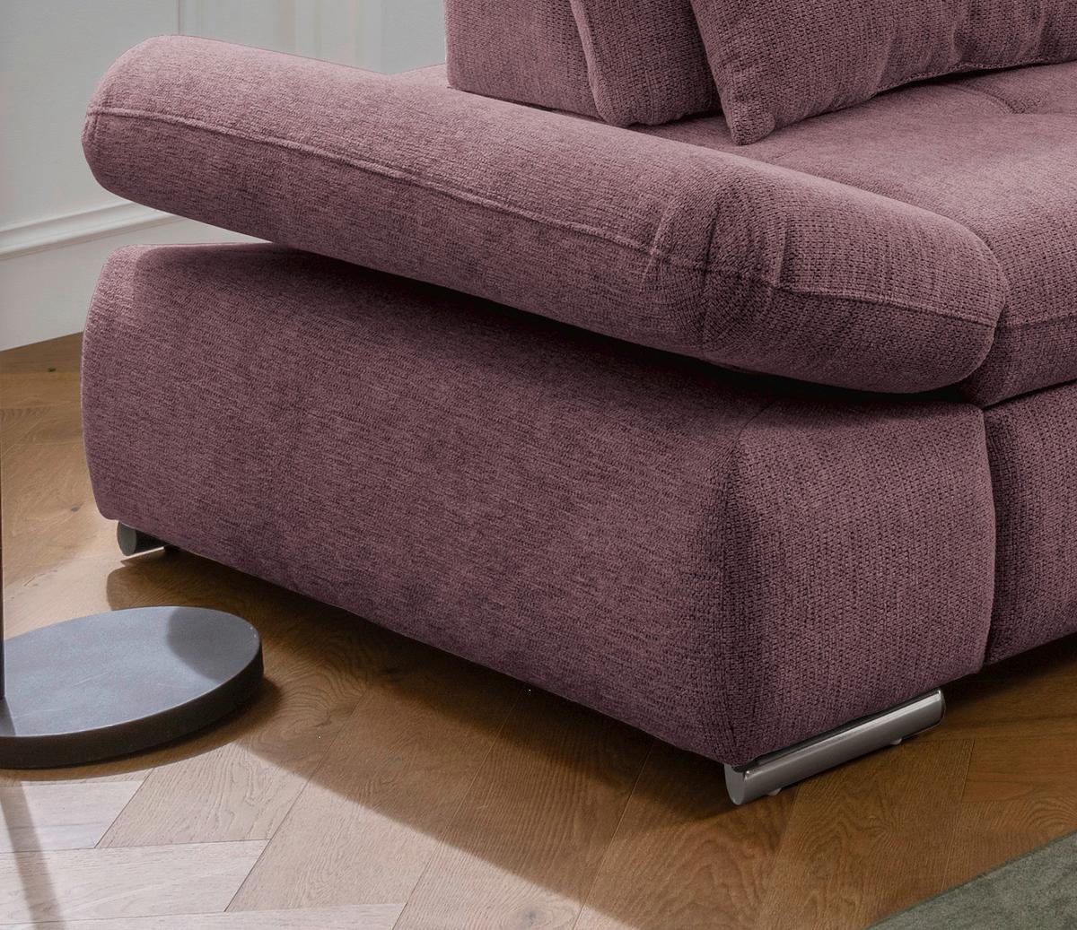 Ecksofa Mit Schlaffunktion Dalida Brombeere Chenille - Chromfarben/Brombeere, Design, Textil (280/254cm) - Livetastic