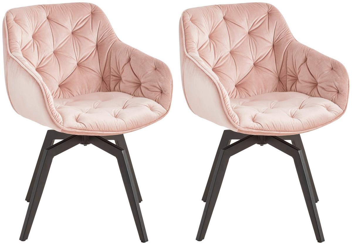 Armlehnstuhl-Set 2er Avegno Rosa mit drehbare Sitzfläche - Schwarz/Rosa, MODERN, Holz/Textil (58/83/63cm) - Livetastic