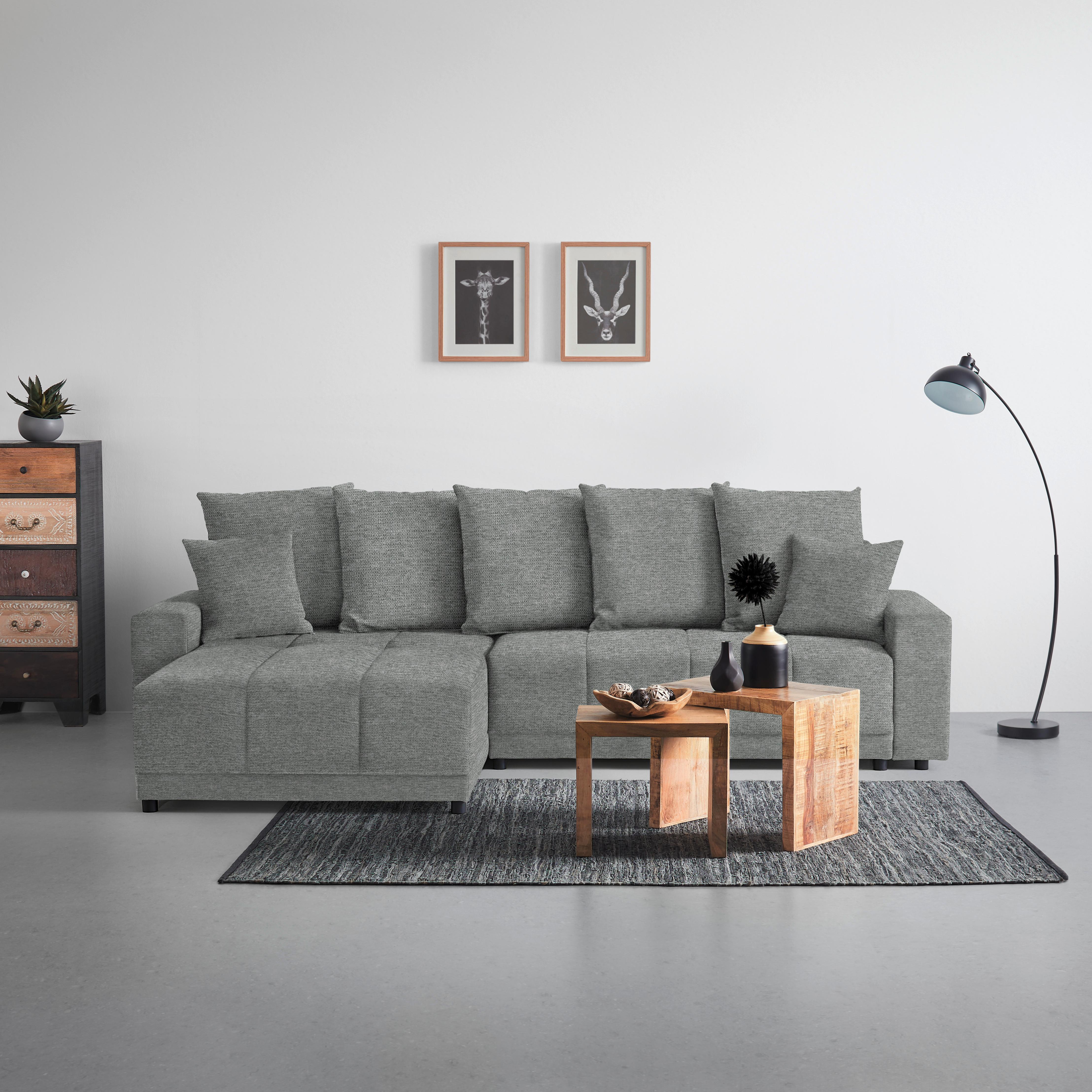 Rohová sedačka ALATRI, oboustranná,šedá,s polštáři - šedá/černá, Moderní, textil/plast (289/90/176cm) - Based