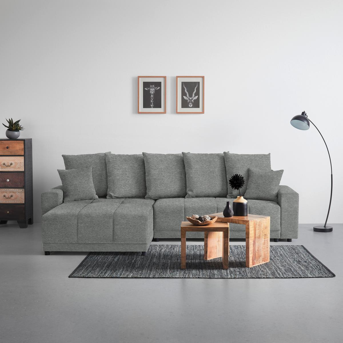 Rohová sedačka ALATRI, oboustranná,šedá,s polštáři - šedá/černá, Moderní, textil/plast (289/90/176cm) - Based