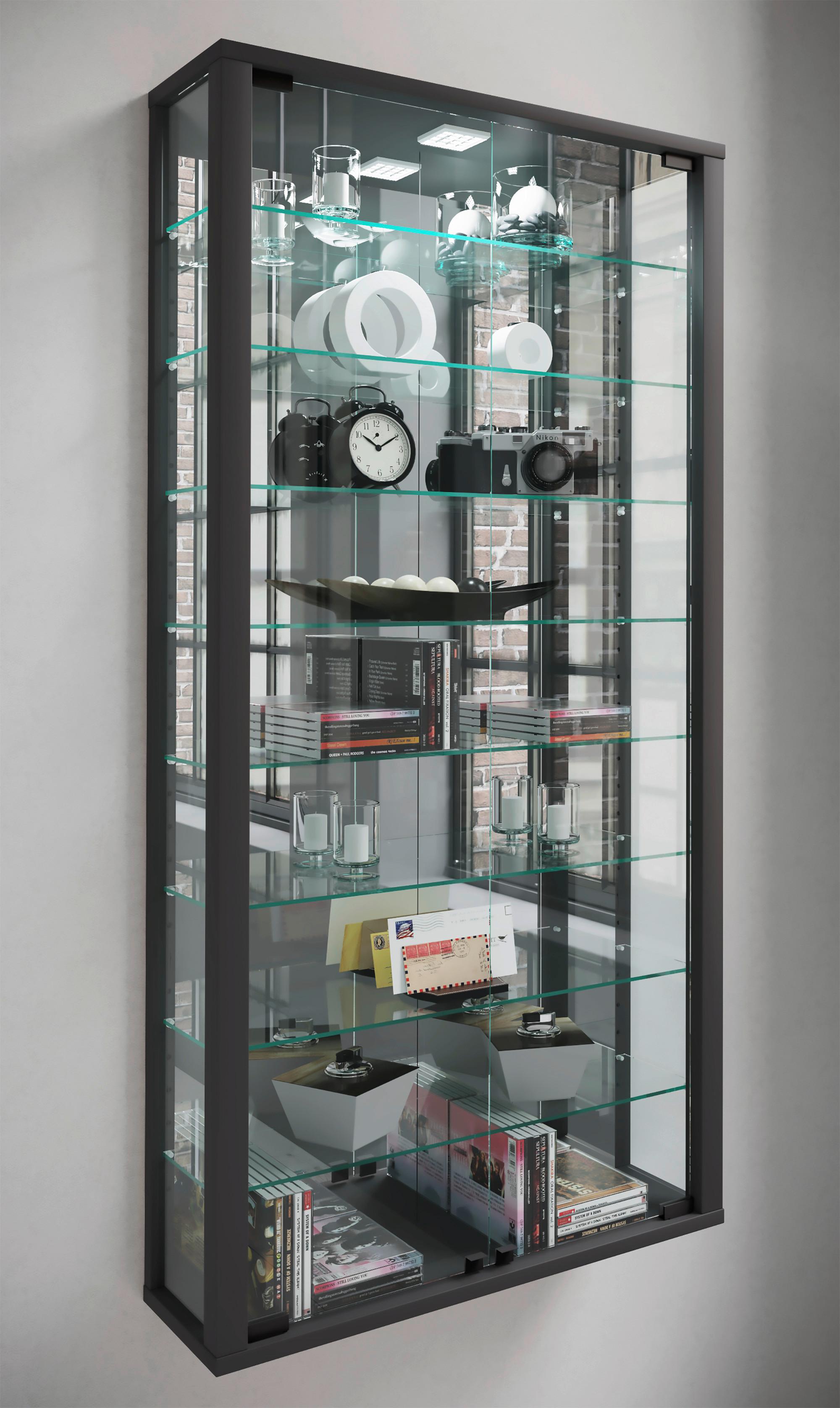 Hängevitrine Vitrosa Schwarz B: 59 cm - Schwarz, MODERN, Glas/Holzwerkstoff (59/114,3/18cm) - MID.YOU