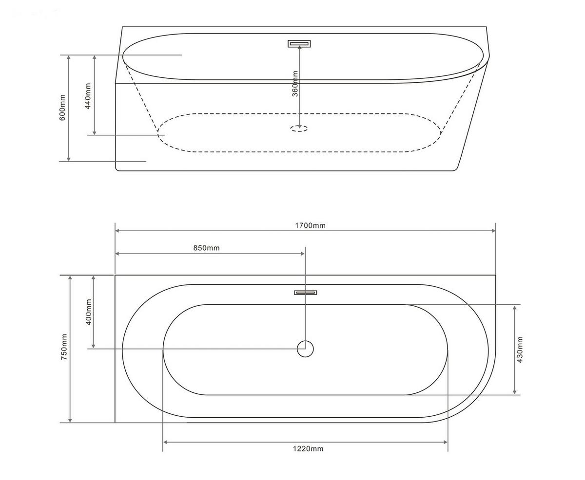 Badewanne Halbfreist. Badewanne Faro - Weiß, KONVENTIONELL, Kunststoff (170/75/60cm) - Sanotechnik