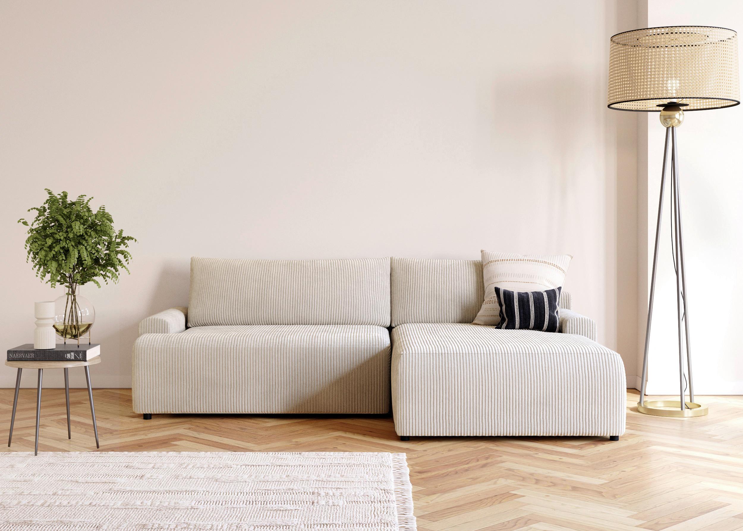 Eckschlafsofa Prag, Creme S: 253x167 cm - Creme/Schwarz, MODERN, Textil (253/167cm) - Trendmanufaktur