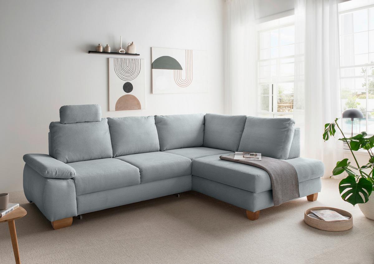 Eckschlafsofa Positano Hellblau S: 261x206 Cm - Wildeiche/Hellblau, MODERN, Textil (261/206cm) - Livetastic