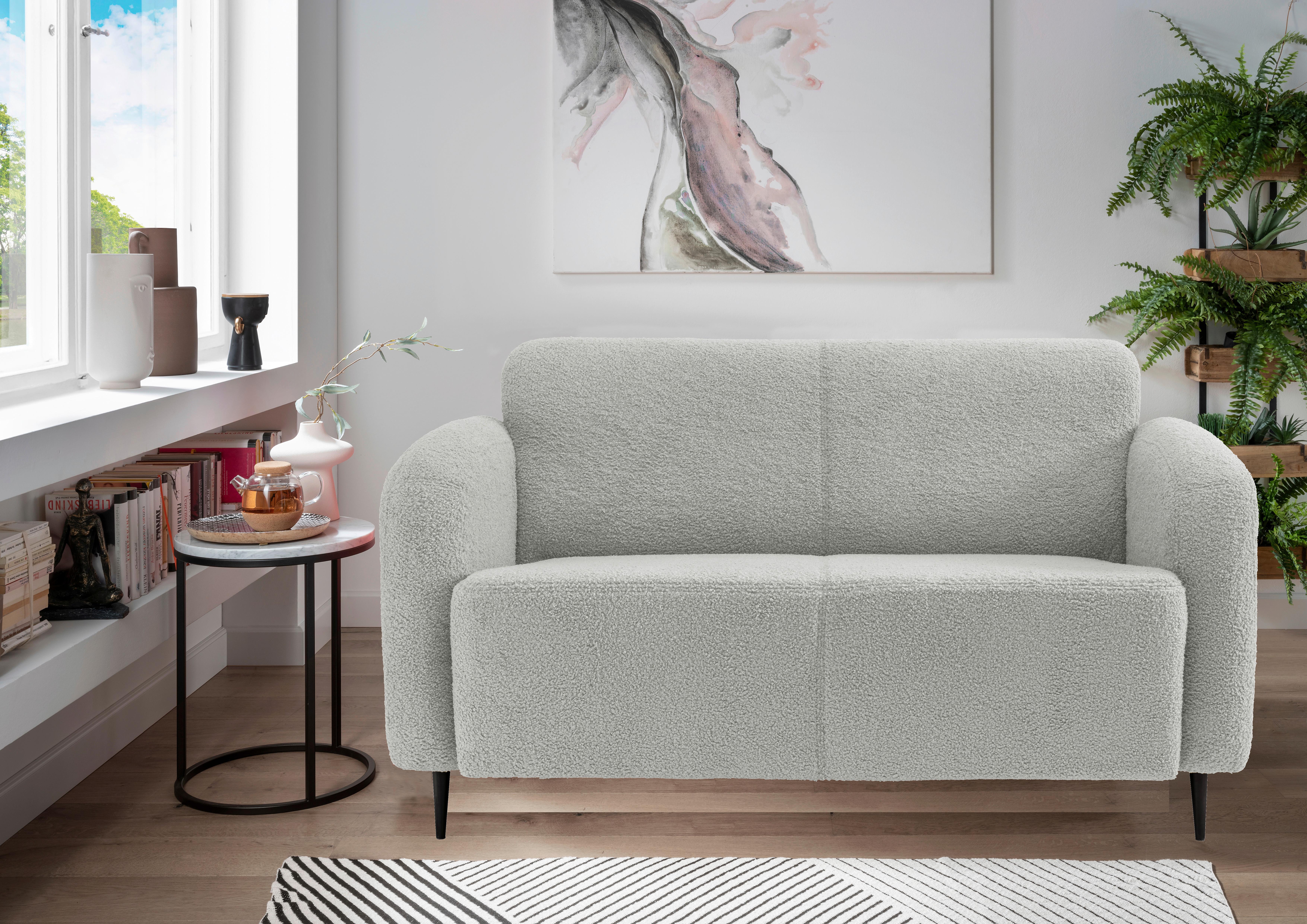 2-Sitzer-Sofa Marone Hellgrau Teddystoff - Hellgrau/Schwarz, MODERN, Textil (140/76/90cm) - Livetastic