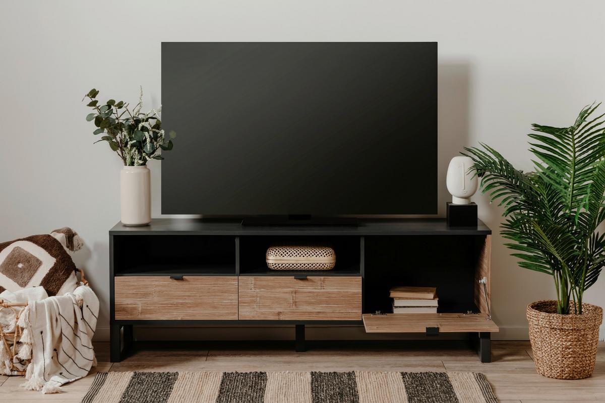 TV-Element Sumatra B: 160 cm Anthrazit/Bambus Dekor - Anthrazit, Design, Holzwerkstoff (160/56/40cm) - MID.YOU